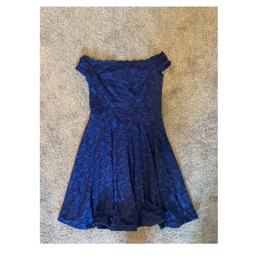 Blue Lace Off the Shoulder Dress
